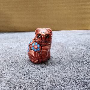 Tonala Mexican pottery folk art Handpainted terracotta cat J